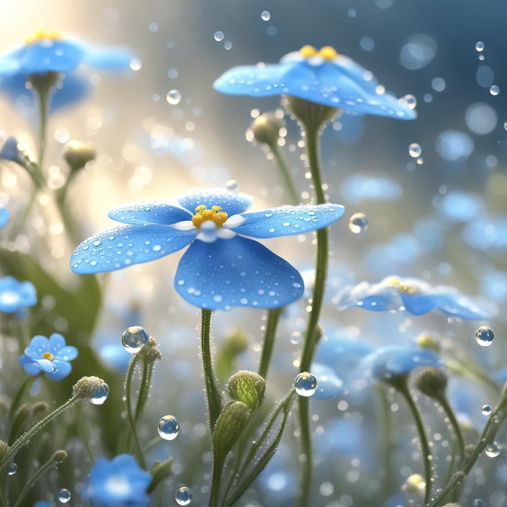 Luminescent Forget-Me-Not in 3D Anime Style