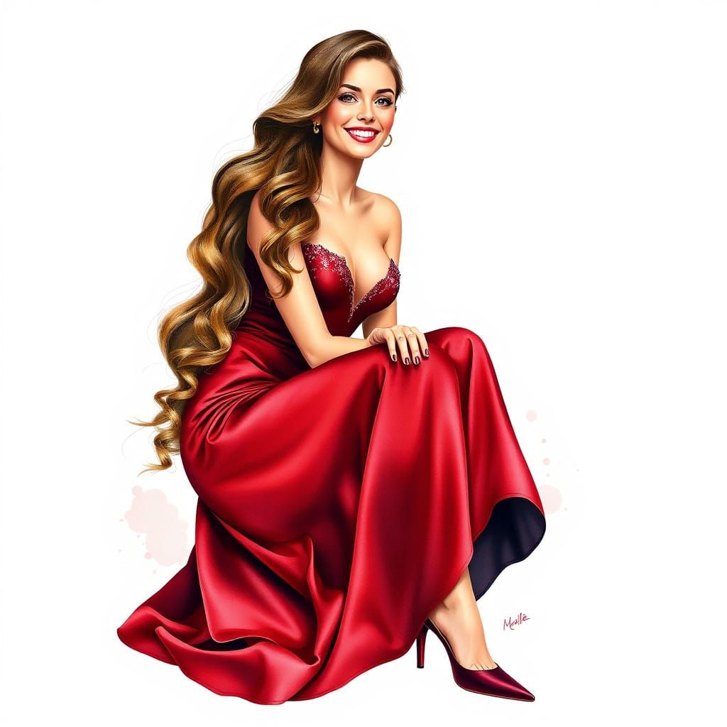 Elegant Woman in Burgundy Gown with Holly Hair