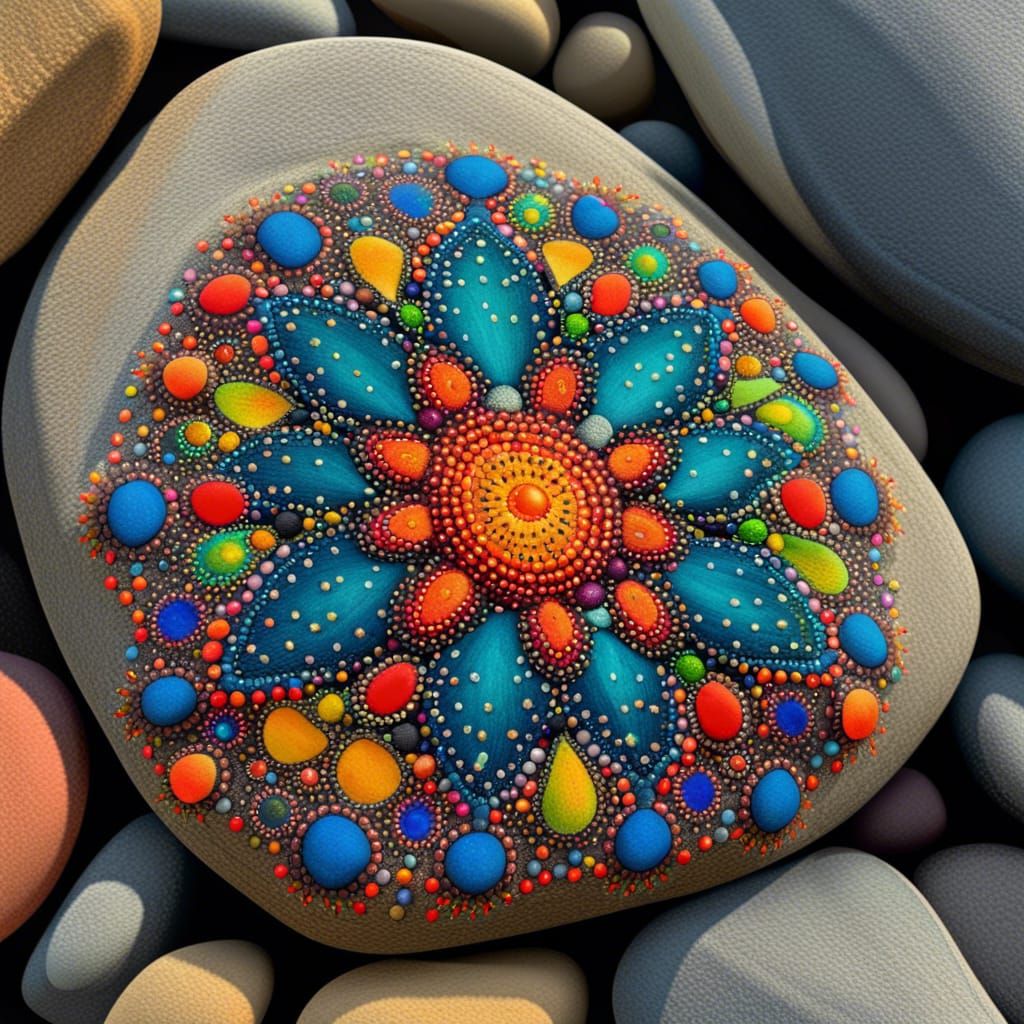Intricate Mandala Rock Painting in HDR 8K