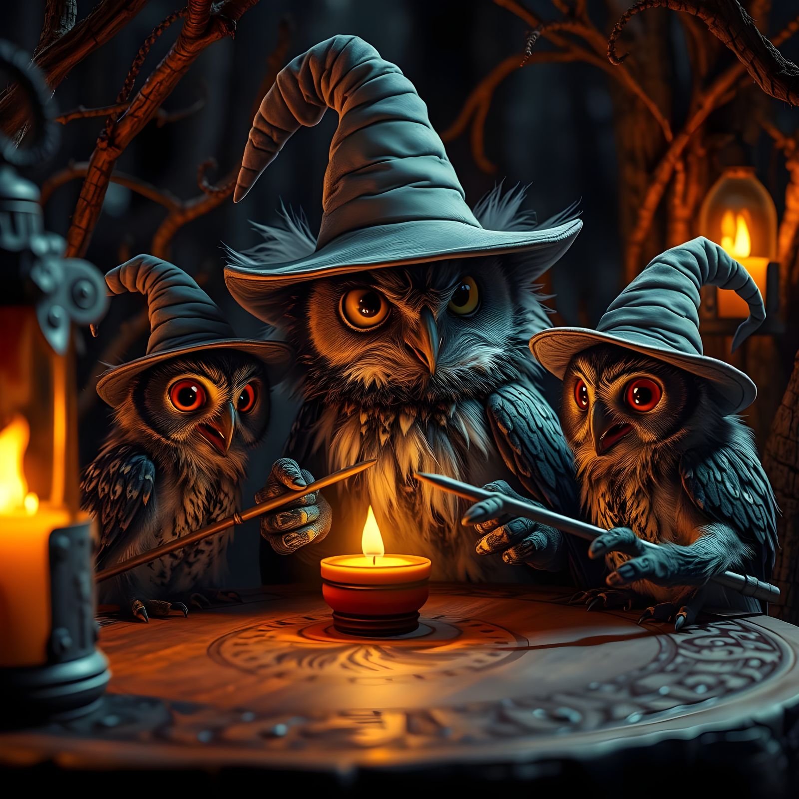 Steampunk Wizard Owl in Hyperrealistic Detail