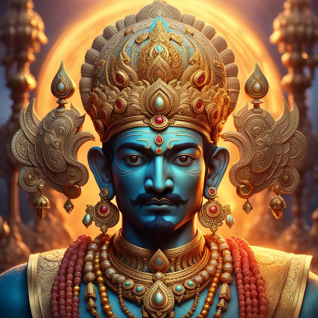 Ethereal Vishnu Portrayal in Vibrant Mist