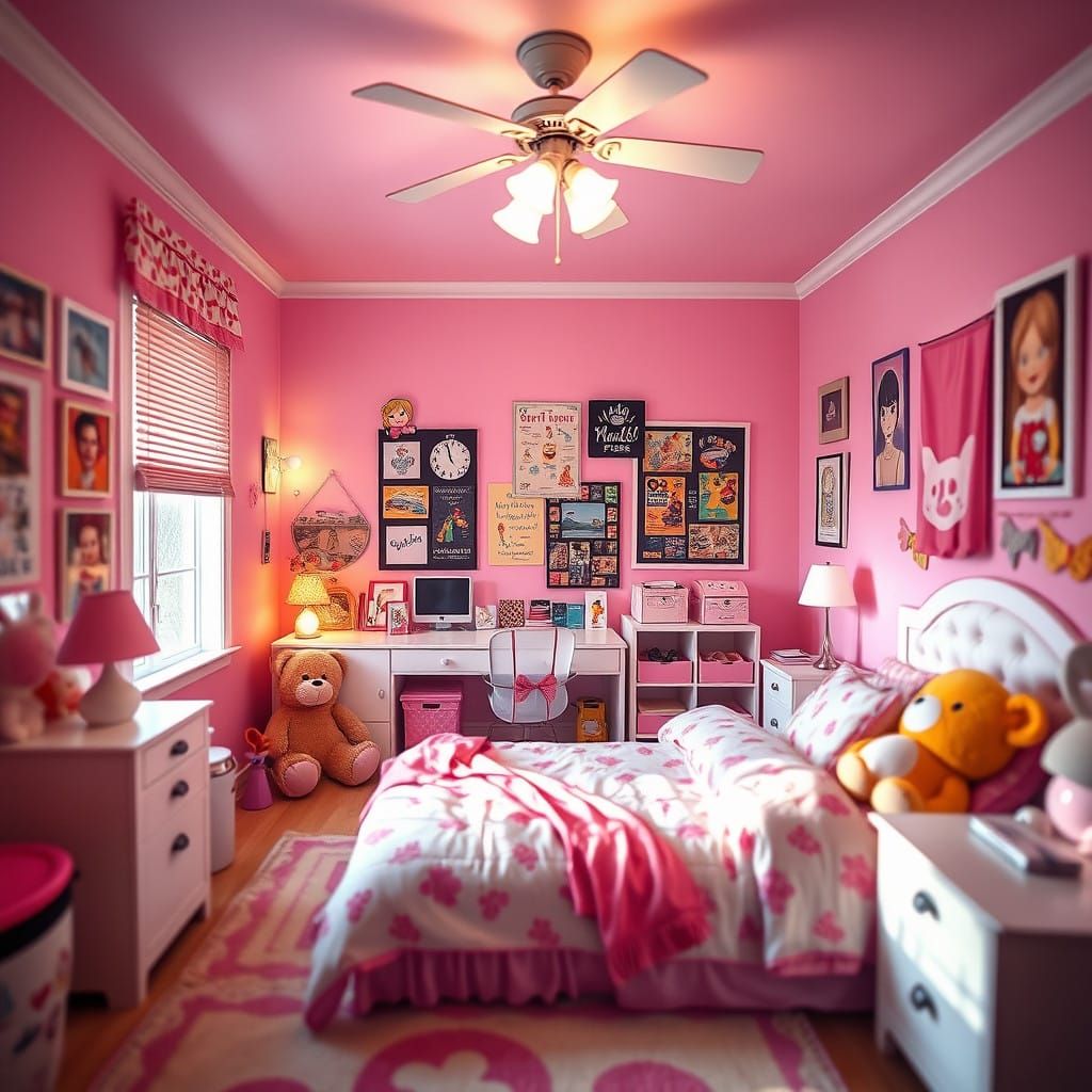 Retro 90s Teenage Girl's Bedroom Scene in Pastel Colors