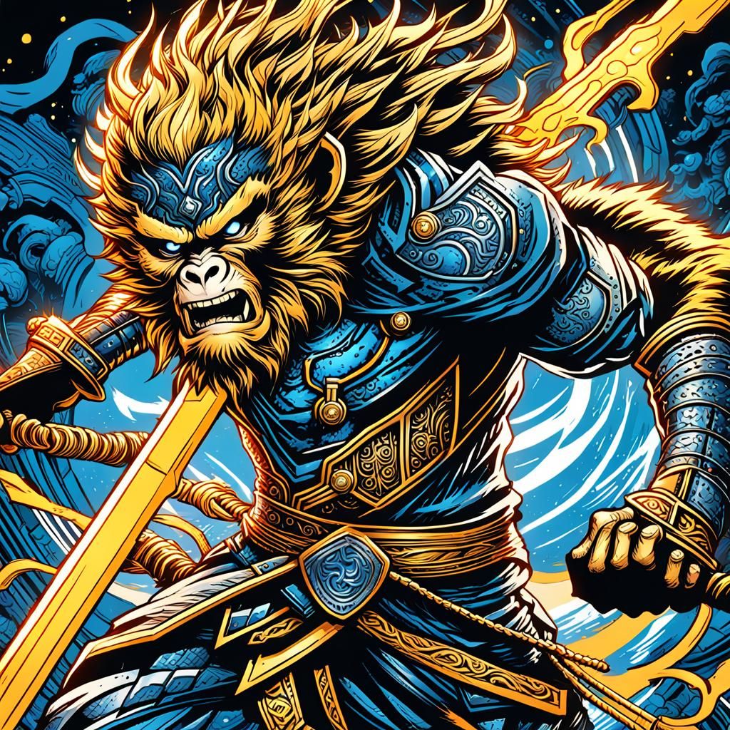 Monkey King Wukong in Dynamic Comic Book Art