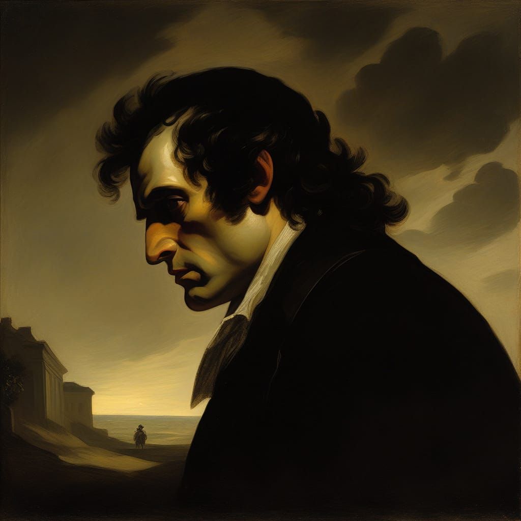 Romantic Byronic Hero Portrait with Goya-esque Shadows
