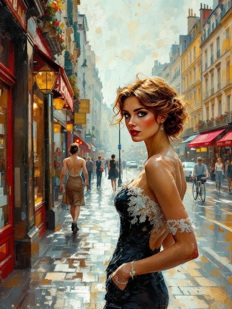 Paris Street Scene in Encrustique Style