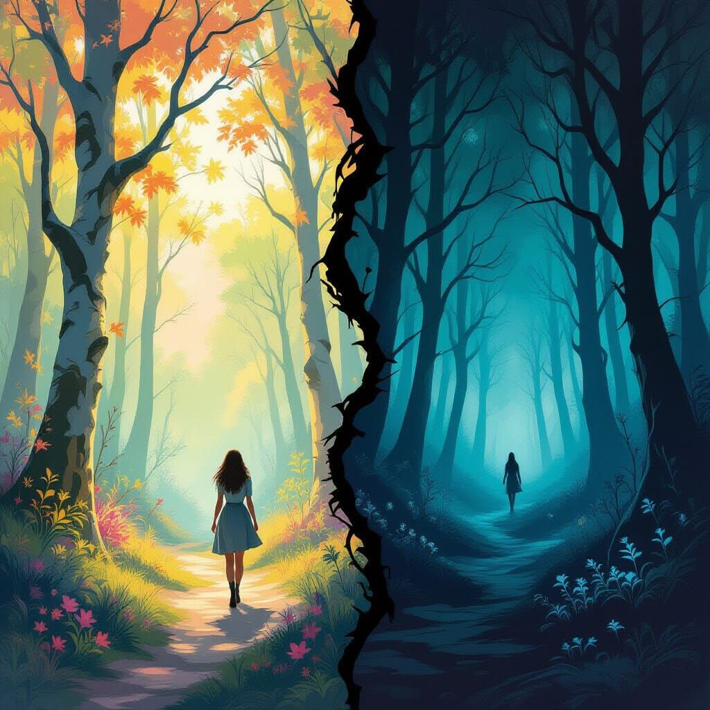 Whimsical Forest Split: Light and Shadow