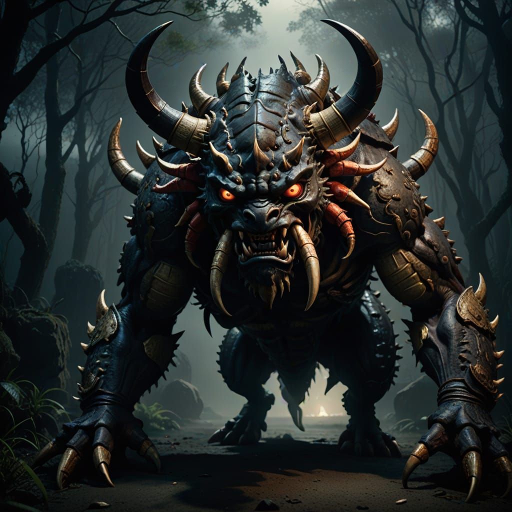 Giant Ushi-Oni Emerges: Hyperrealistic Cinematic Film Still