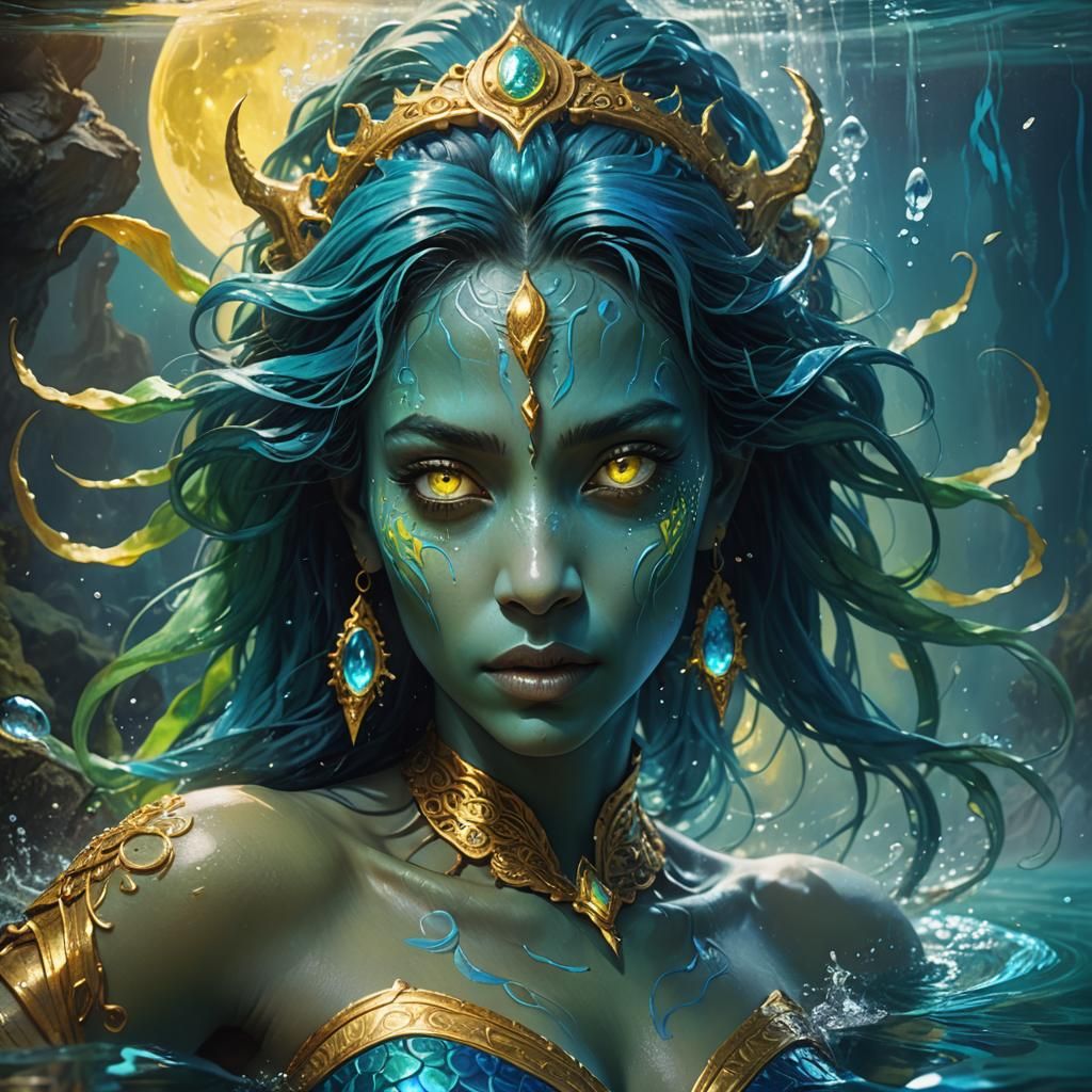 Mesmerizing Female Water Djinn in Ethereal Light