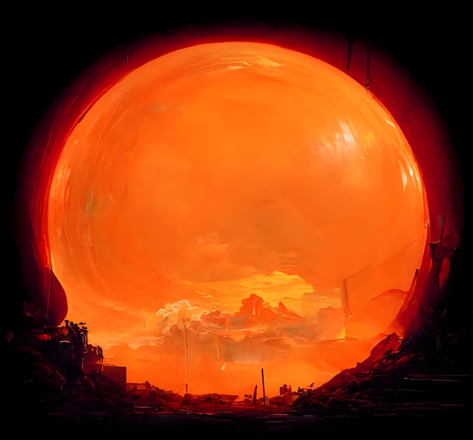 Nuclear Fallout Landscape Inside Orange Sphere
