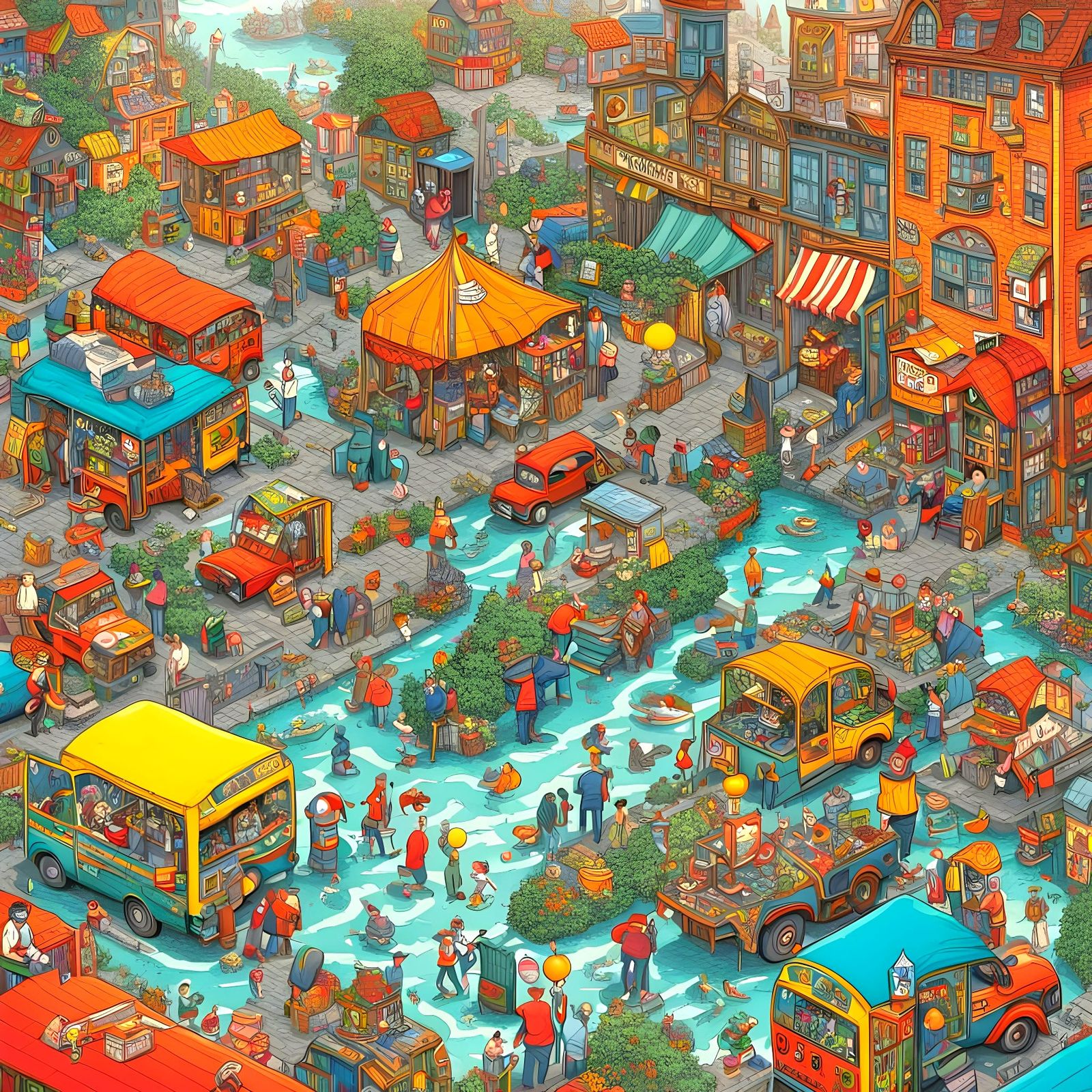 Hyperdetailed Where's Wally Concept Art in Contrasting Color...
