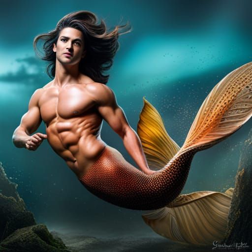Muscular Merman Underwater Diorama in Photorealistic Style