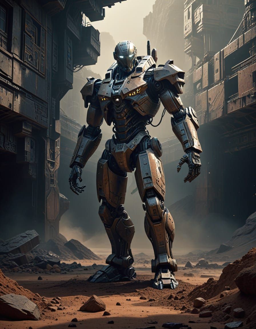 Giant Robot Awakens as Face on Mars in Surreal Sci-Fi Art