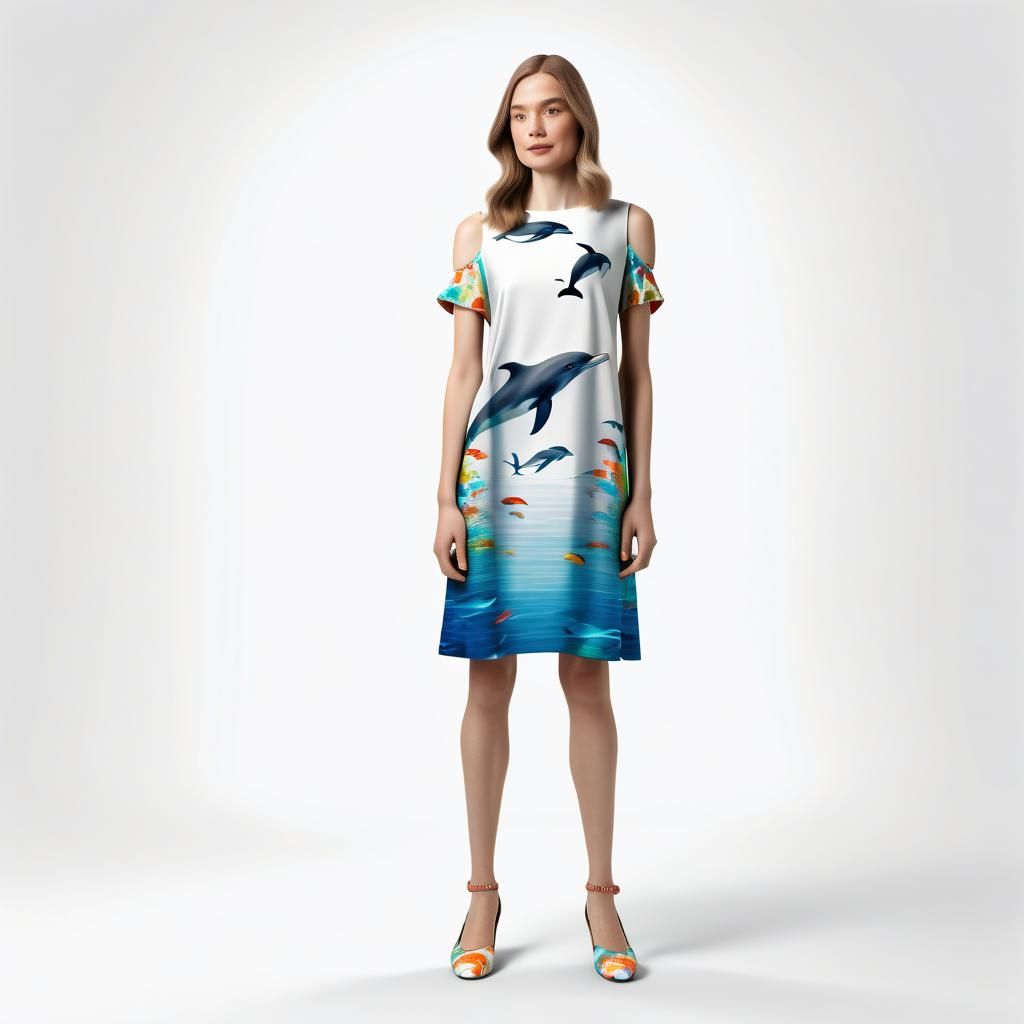 Realistic Portrait of Woman in Dolphin Dress