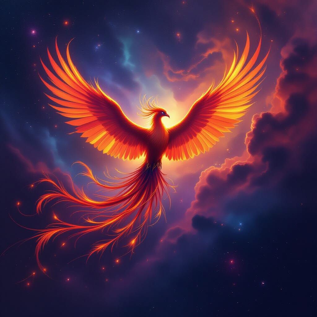 Majestic Phoenix Soaring Through Cosmic Nebula