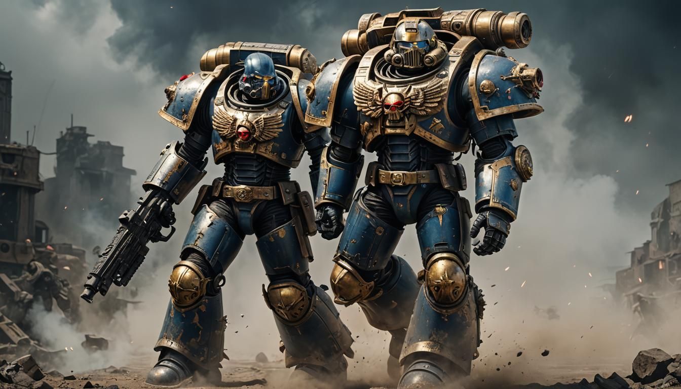 Space Marine Portrait on Battlefield in Hyperrealism