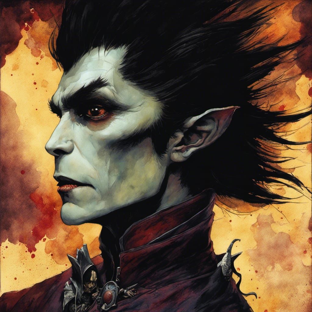 Beautiful Vampire Portrait in Watercolor Style