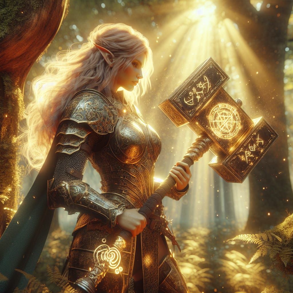 Elegant Eladrin Eldritch Knight in Sunlit Forest