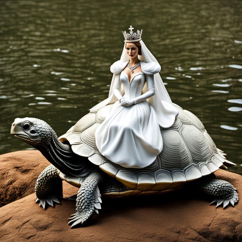Queen Chess Piece on Turtle in White Gown