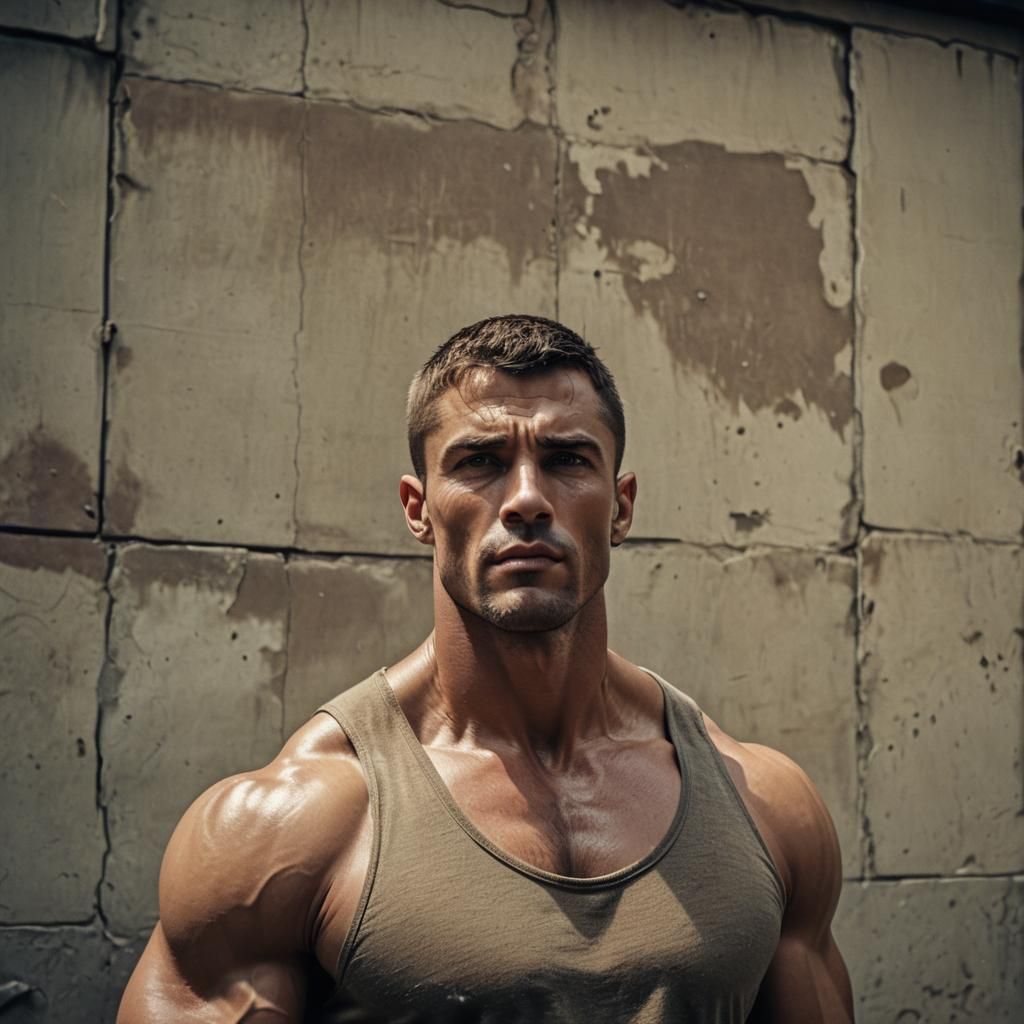 Handsome Muscular Man with Crewcut: Cinematic Film Still