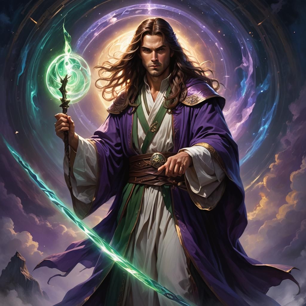 Fantasy Wizard with Orb in Digital Art Style