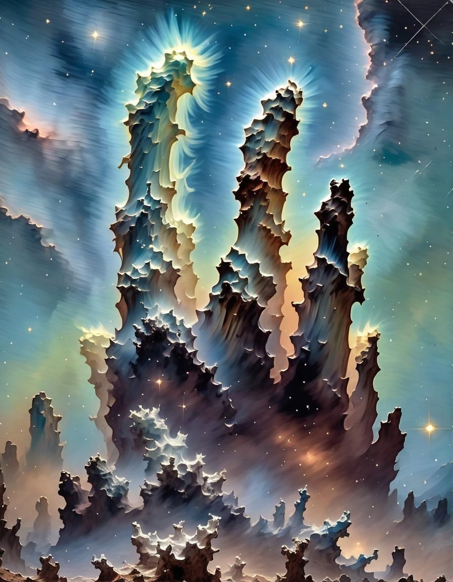 Pillars of Creation as Impasto Style Painting