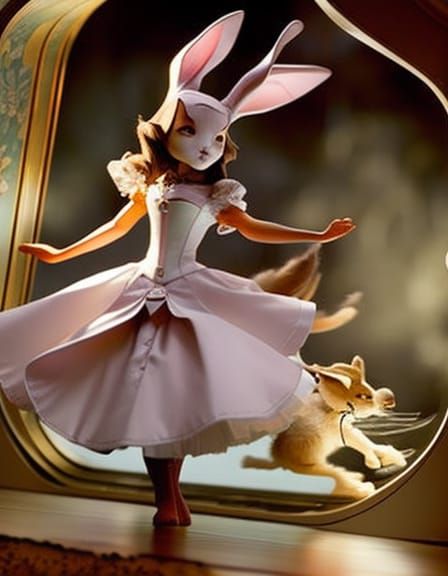 Alice Falling Down Rabbit Hole: Detailed Storybook Scene