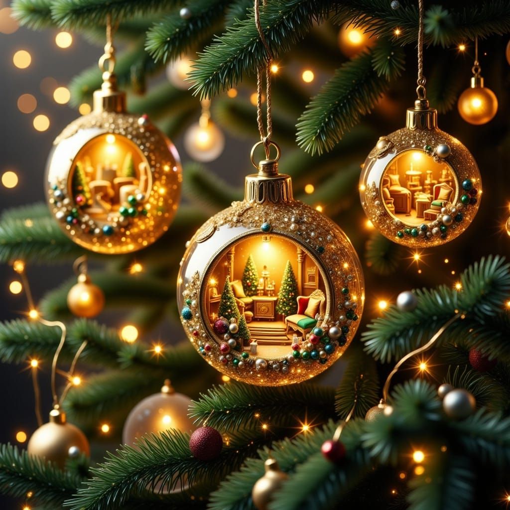 Gothic Christmas Tree with Glass Apples and Elf Habitats