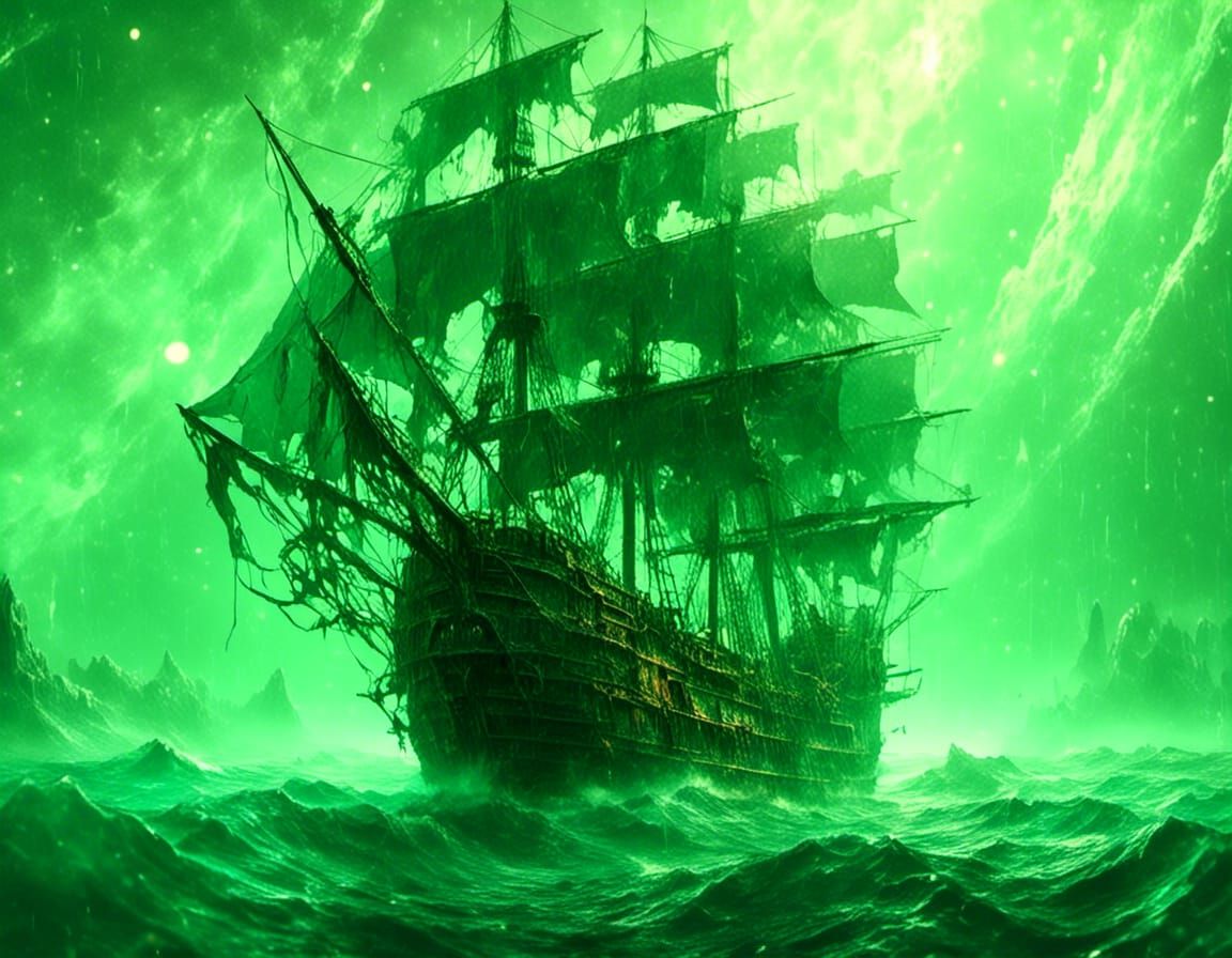 Eerie Ghost Pirate Ship on Cosmic Seas