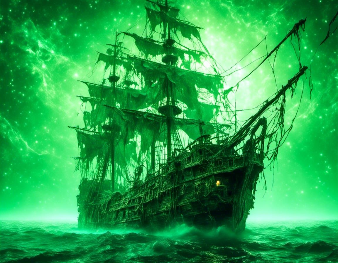 Eerie Ghost Pirate Ship on Cosmic Seas