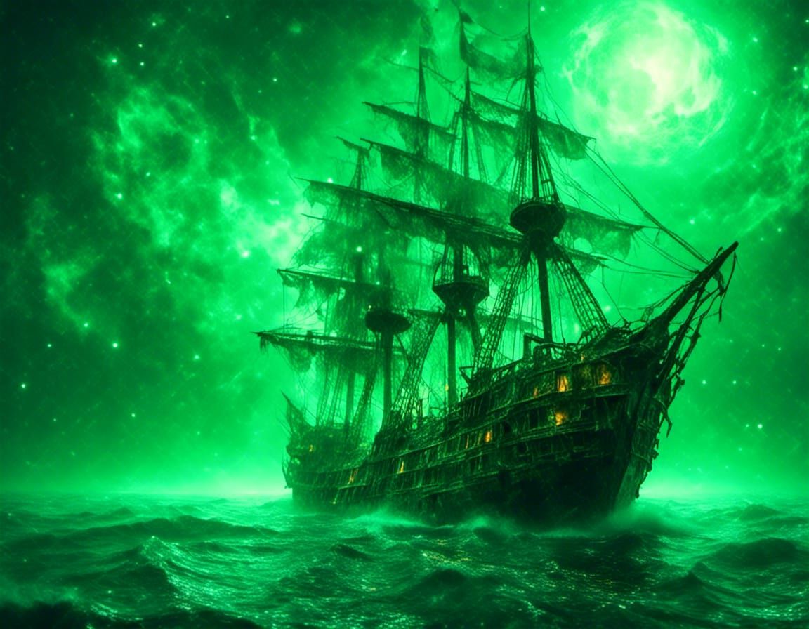 Eerie Ghost Pirate Ship on Cosmic Seas