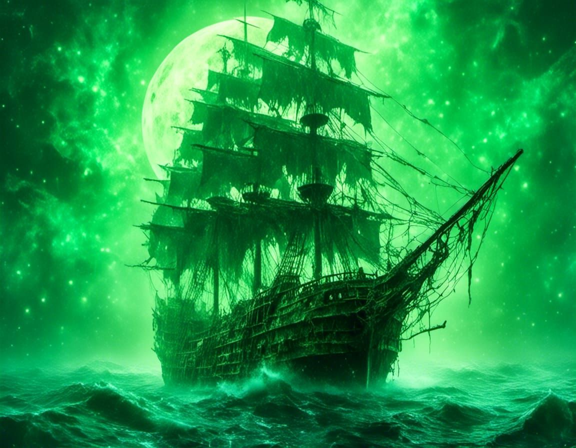 Eerie Ghost Pirate Ship Sails Cosmic Seas