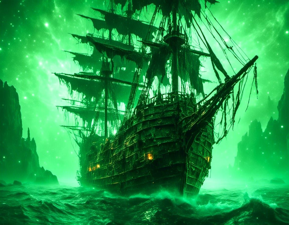 Eerie Ghost Pirate Ship on Cosmic Seas