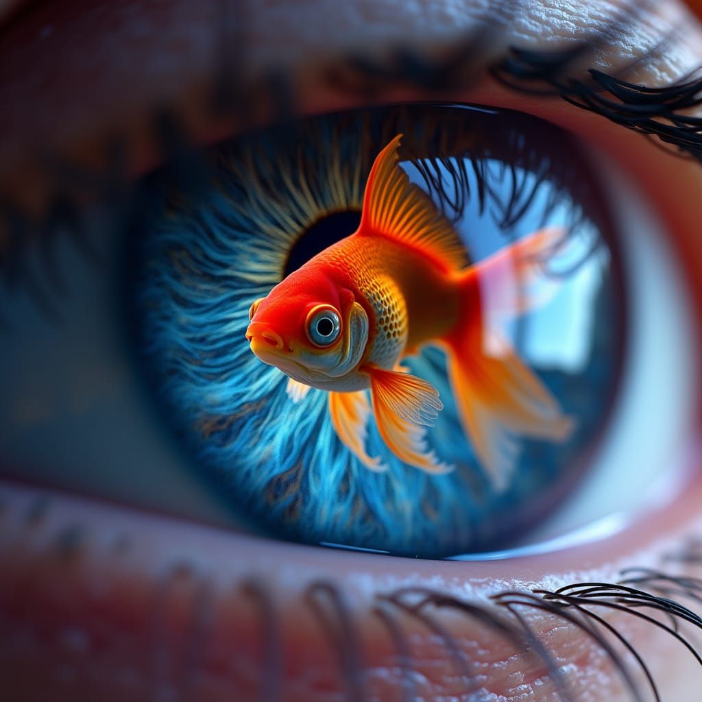 Surreal Goldfish Swims in Galaxy Eye
