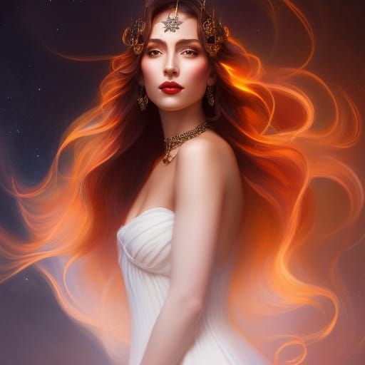Fantasy Priestess Portrait in Art Deco Style