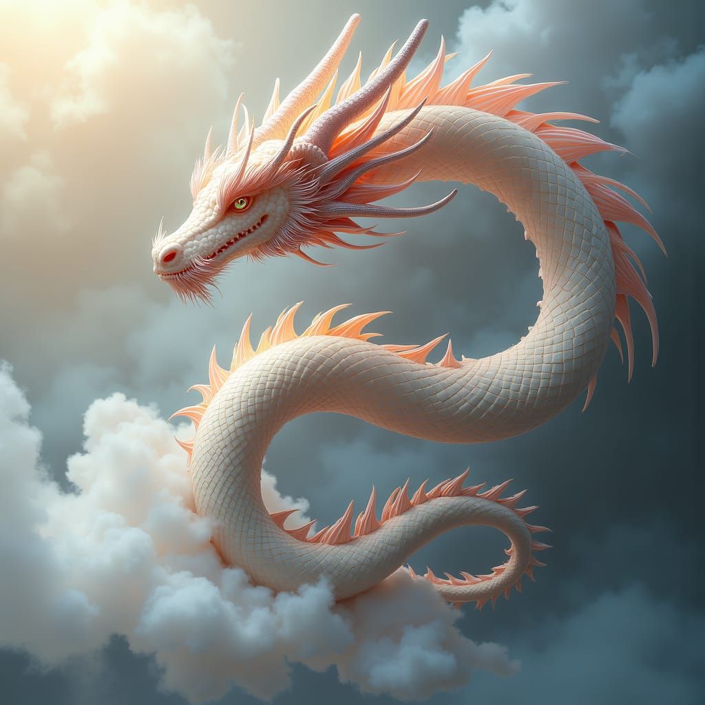 Serpentine Dragon Emerges from Smoke in 3D Anime Art