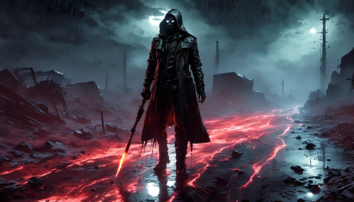 Cyborg Walks Desolate Highway in Post-Apocalyptic Winter