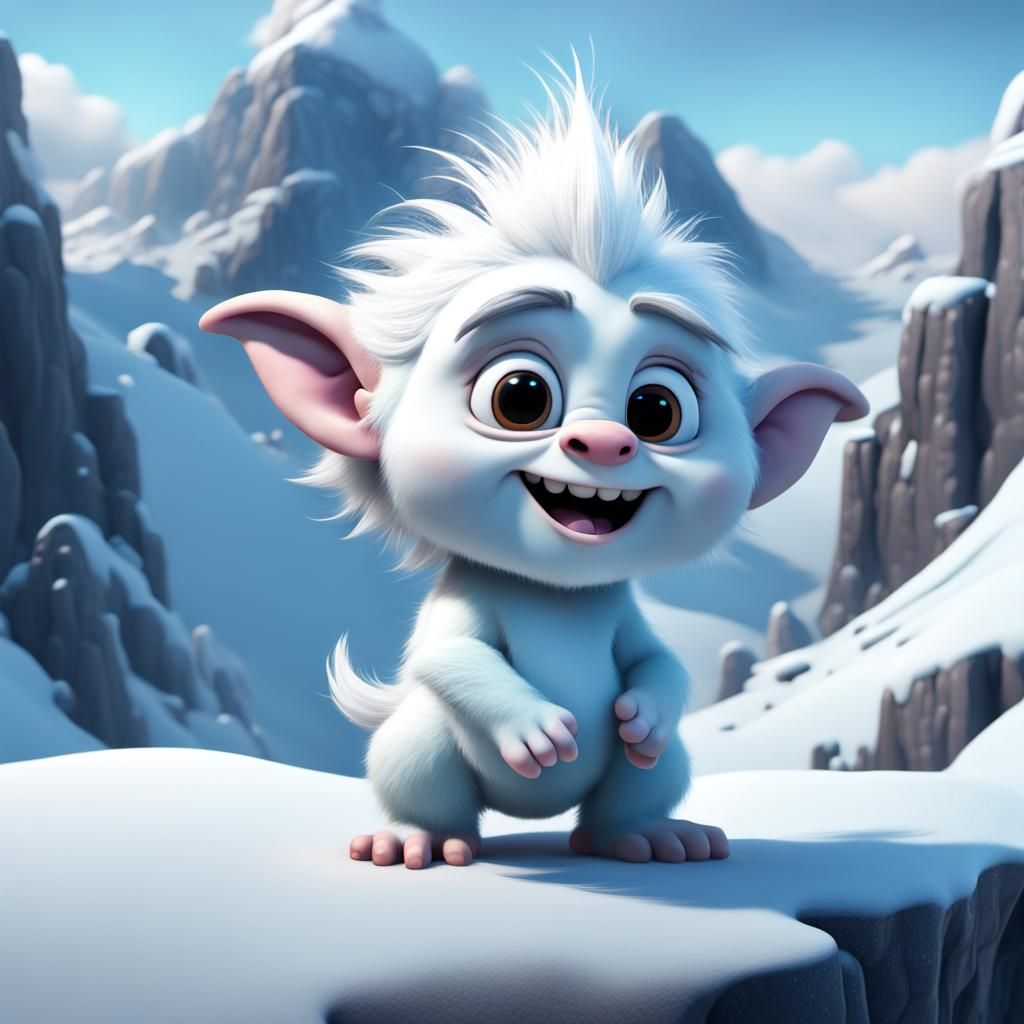 Adorable White Yeti Cub in 3D Digital Art