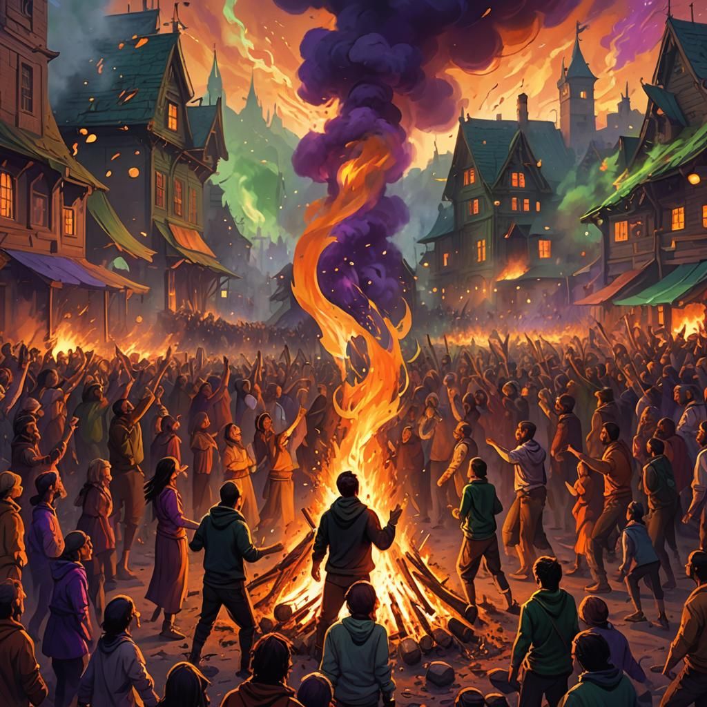Enchanting Bonfire Dance in a Mystical Fantasy Art