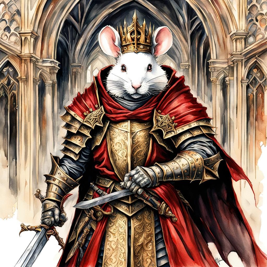 Gothic Mouse Knight King in Crimson and Gold
