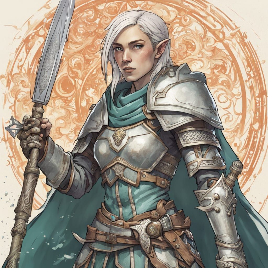 Elegant Half-Elf Warrior Wields Gladius in Majestic Medieval...