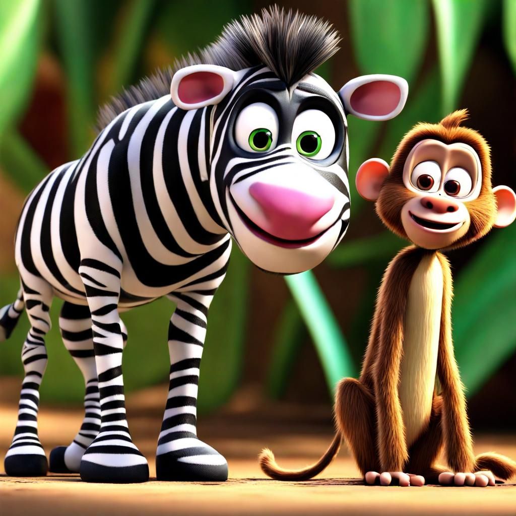 Zebra and Monkey Friendship in Pixar Style