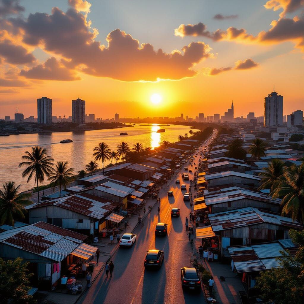 Port Harcourt City at Golden Sunset: A Cinematic Wide Shot