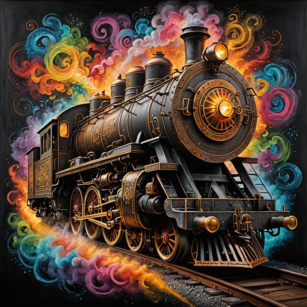 Abstract Steampunk Locomotive in Chalk Art Style