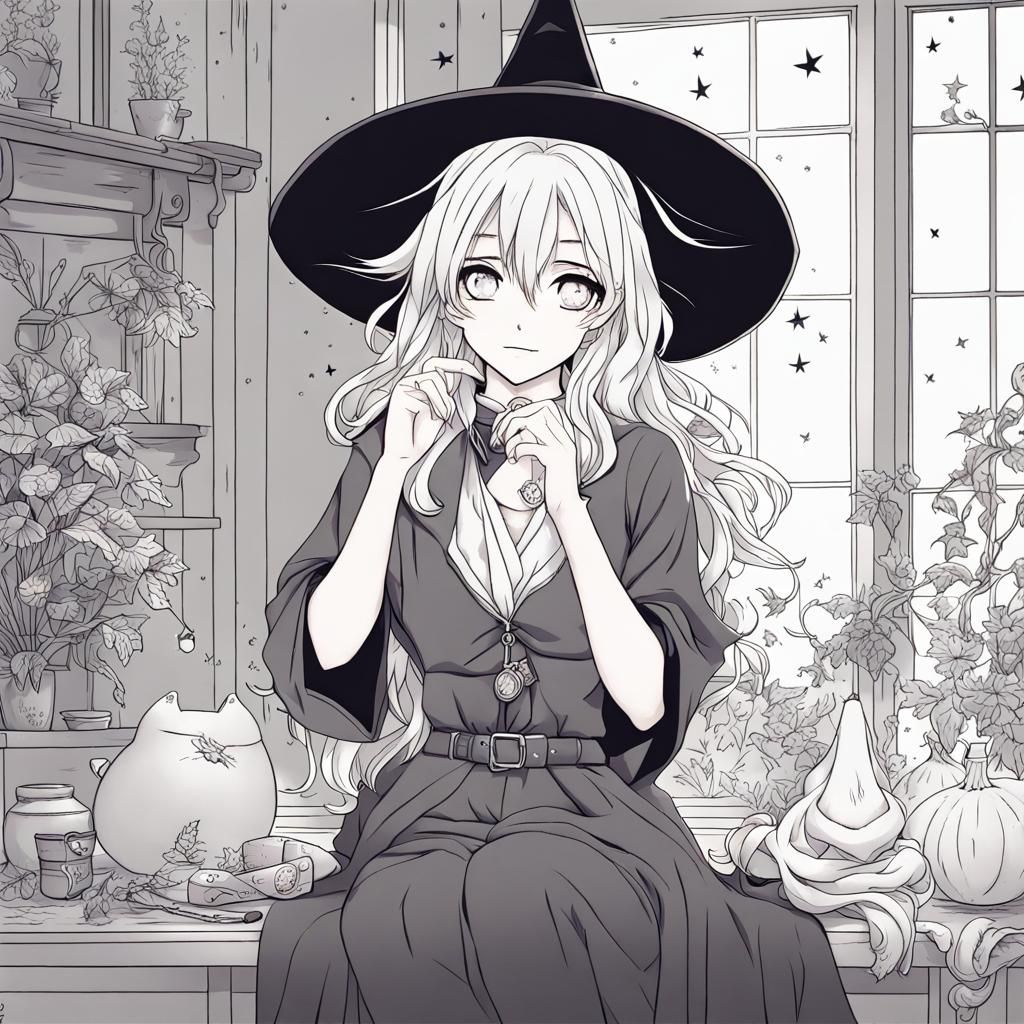 Modern Witch Coloring Page in Anime Style
