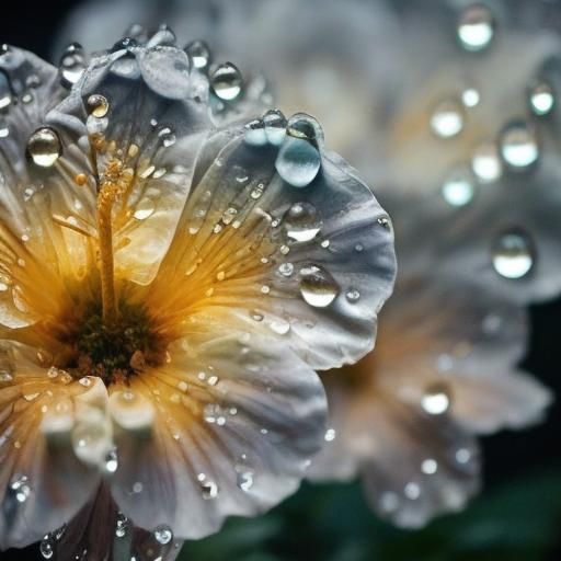 Bioluminescent Flowers with Raindrops in High Resolution