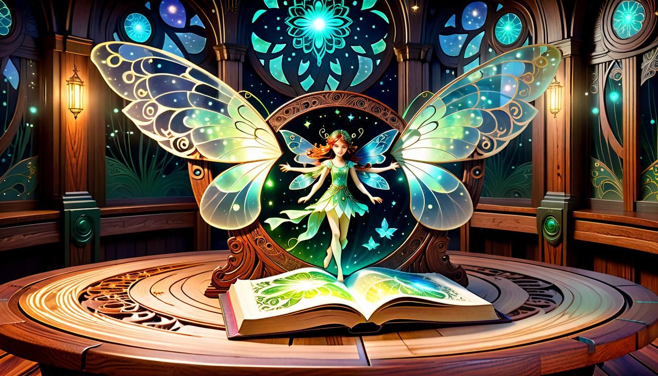 Glowing Fairy Universe Book Cover in Art Nouveau Style