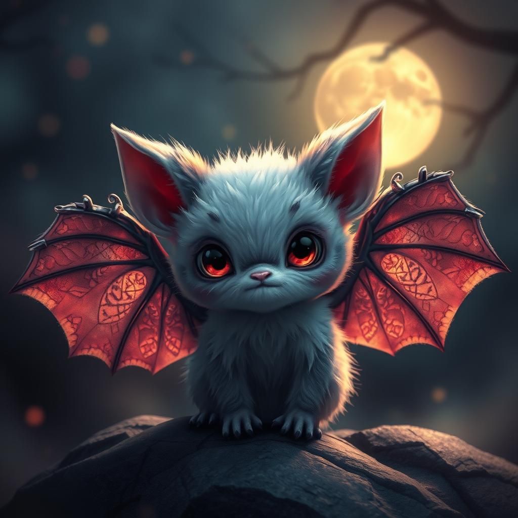 Cute Fluffy Bat Creature in Mystical World