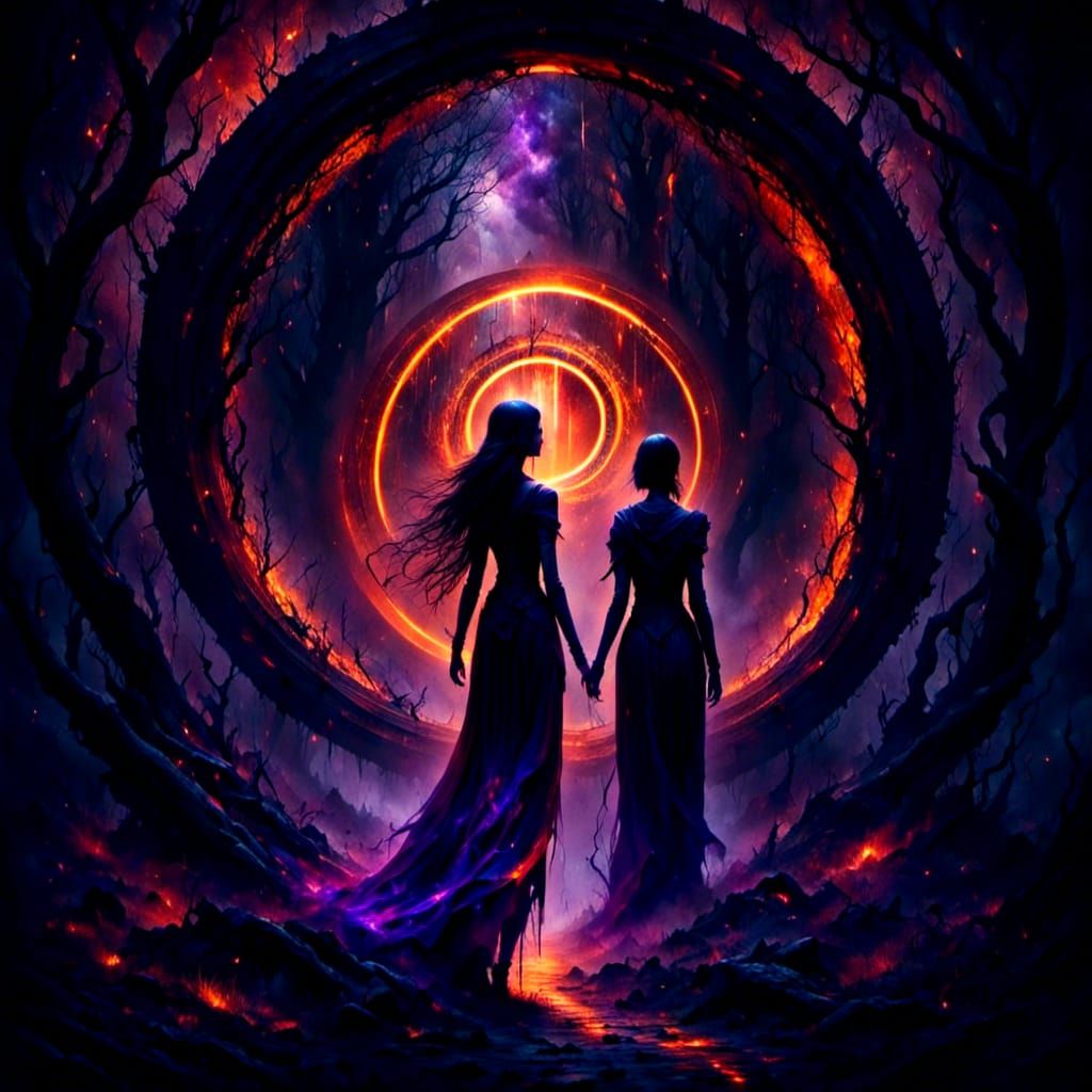 Sorceress Opens Portal in Dark Forest with Runes