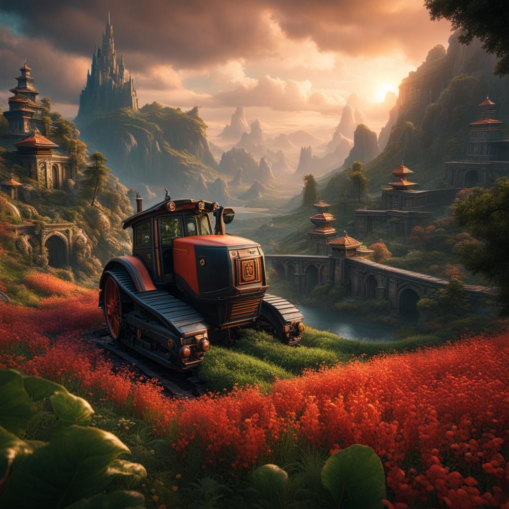 Tractor on Money in Detailed Matte Painting Style