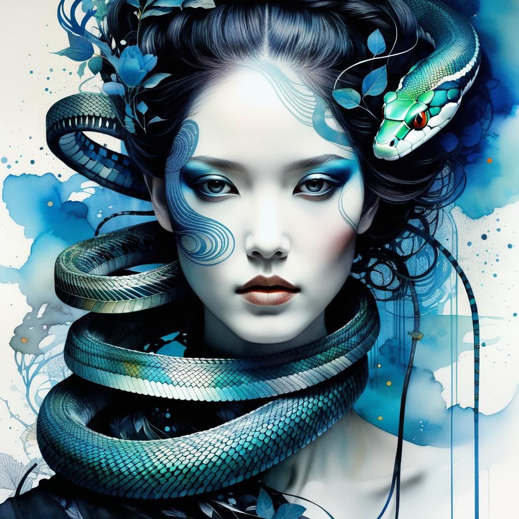 Intricate Serpent in Collage Style